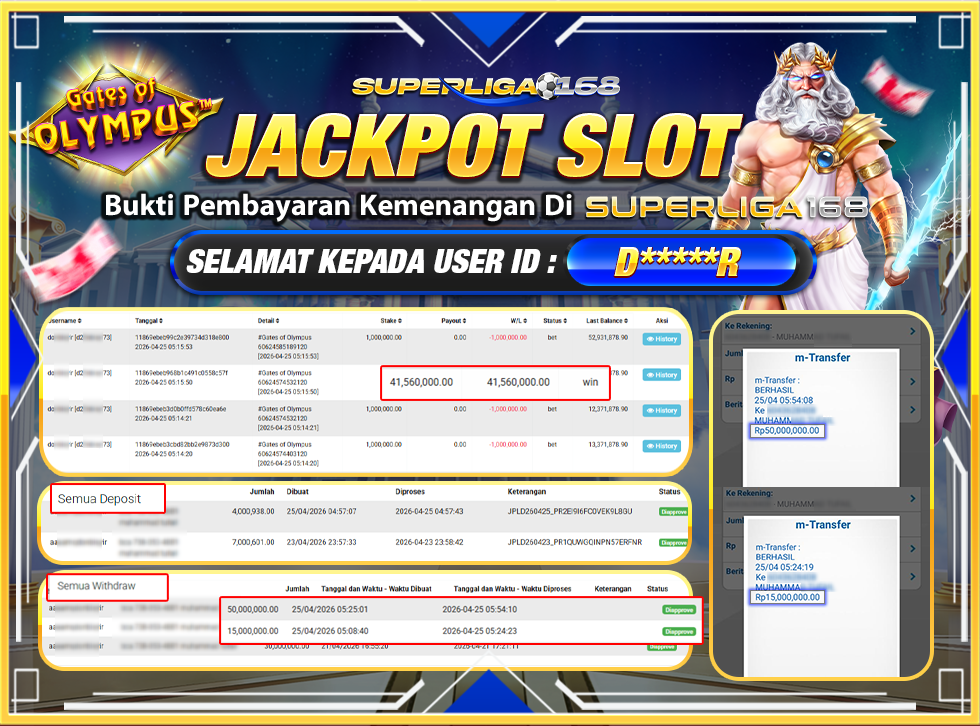 SUPERLIGA168 JACKPOT GATES OF OLYMPUS Rp.65,000,000LUNASSSSSS